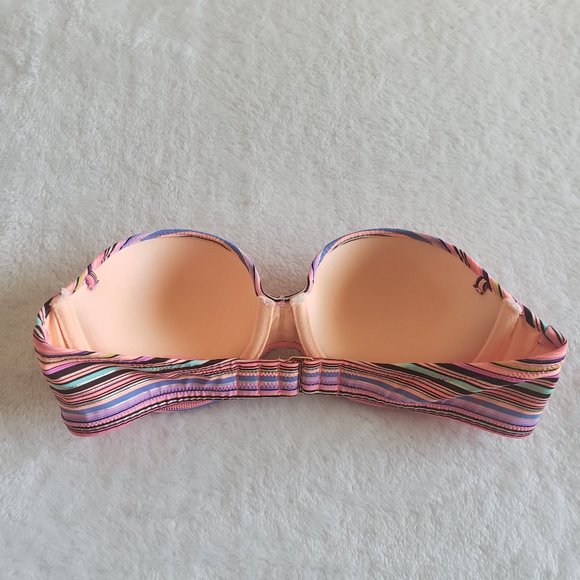 VICTORIA'S Secret Strapless Padded Stripe Bikini Swim Top SZ 32B - Picture 2 of 12